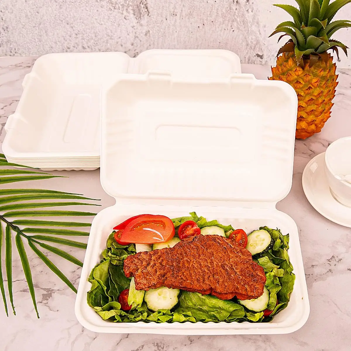 100% degradable sugarcane bagasse tableware 9' *6' Clamshell disposable bagasse food container