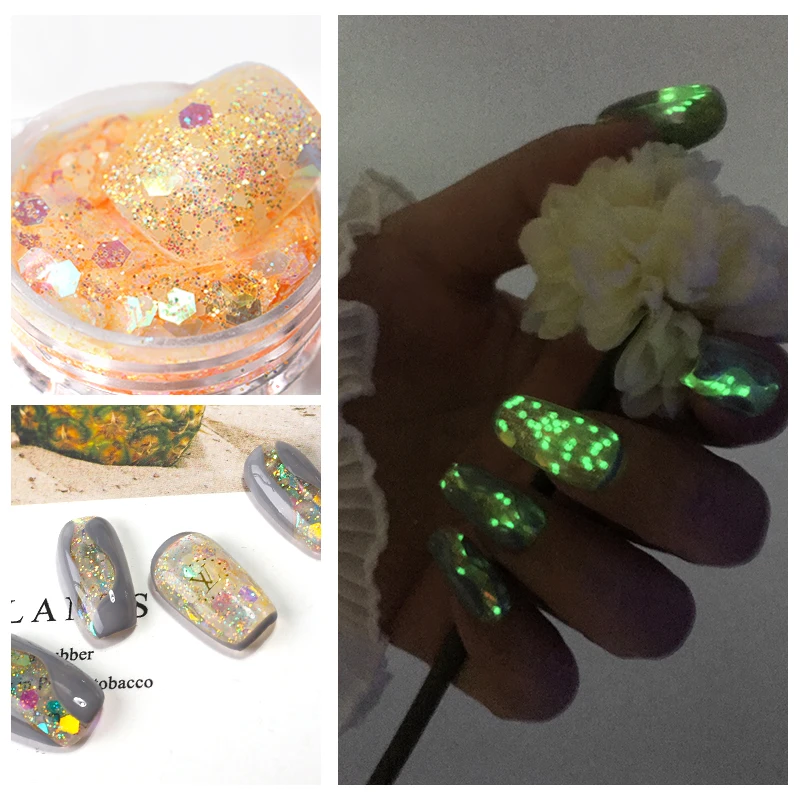 Luminous Nail Glitter Sequins 6 Colors Nail Art Stickers Shinning Colorful Confetti Manicure Tips Decorations For Nail Design