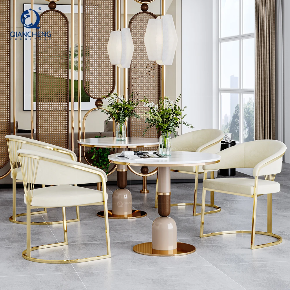 QIANCHENG ergonomic European style velvet upholstered restaurant hotel living room furniture luxe dining chairs