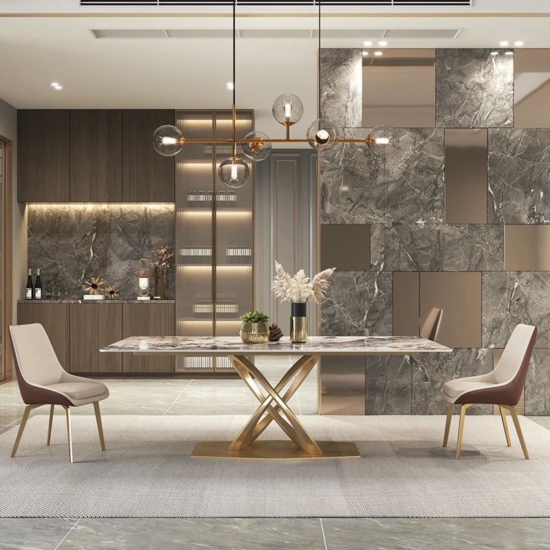 Luxury Stainless Steel Square Marble Dining Table Furniture Imported Modern Slate Dining Room Dining Tables