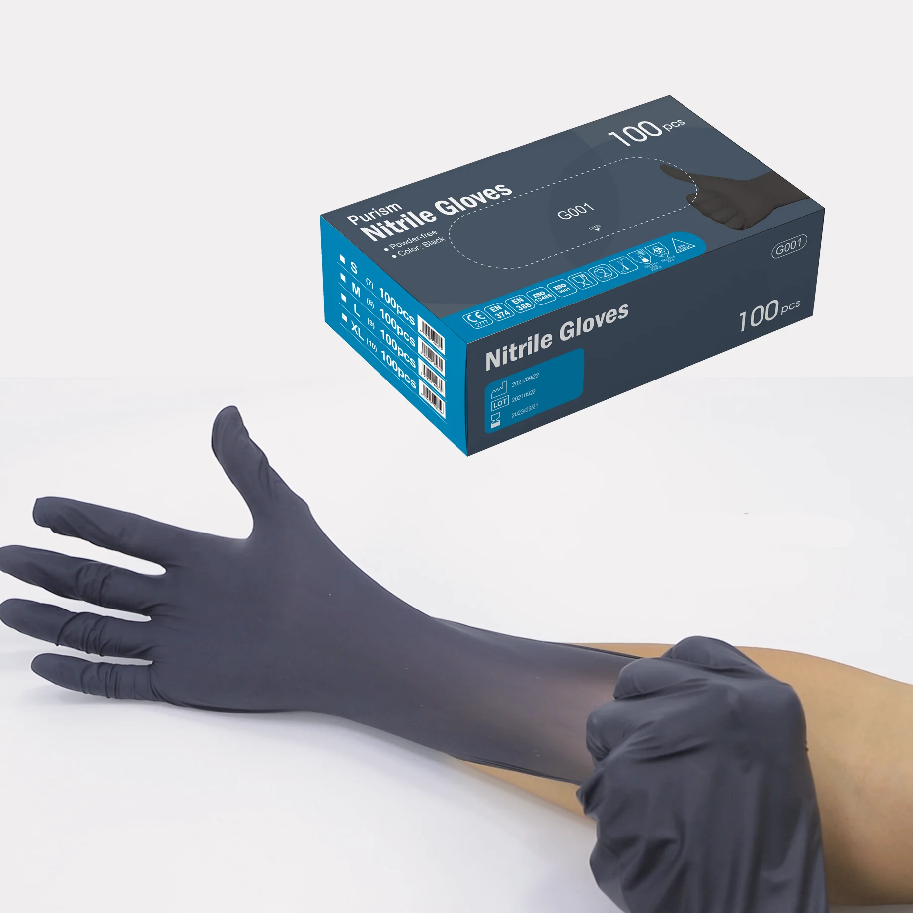Black disposable nitrile gloves Protective EN374 glove