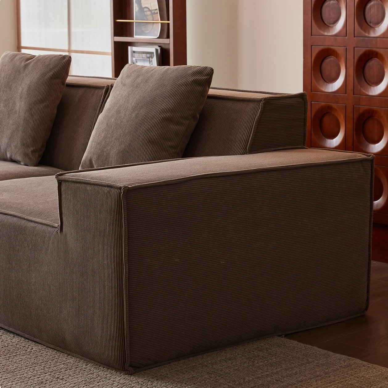 Retro Compression Sofa Corduroy Block Living Room Straight Row Roll Pack Vacuum Pure Sponge Sofa