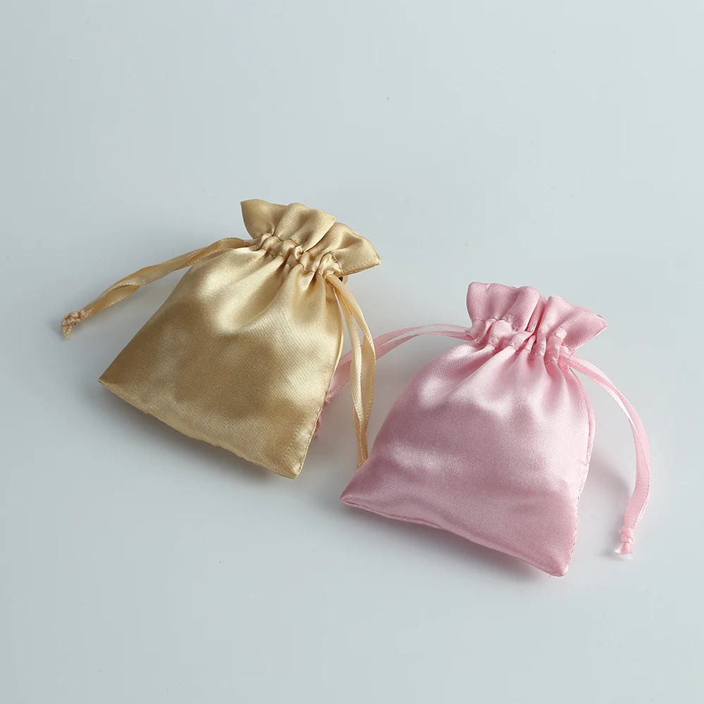 Customized Logo mini satin silk wig bag for hair extension Soft hair storage bag