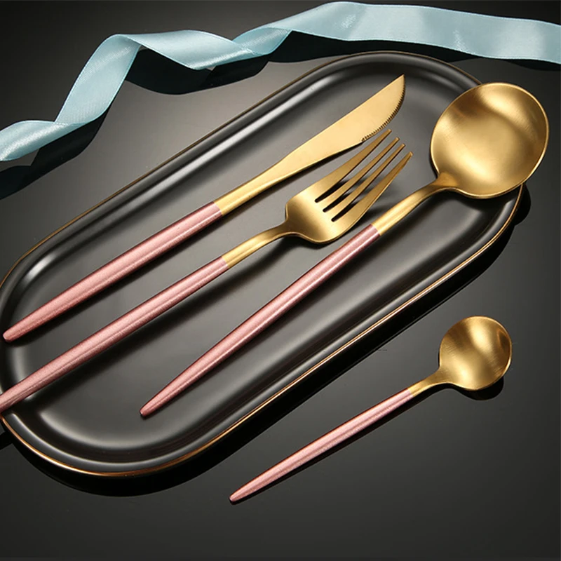 304 Restaurant Flatware Gold Laser Premium Pvd Coating Sets Christmas Stainless Steel Cutlery Set