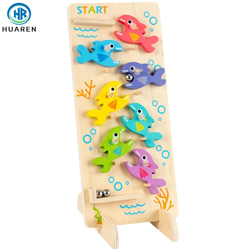 Discount Double-Sided  Gliding Car Fish Ball Game Rainbow Marble Run Race Kids Sliding Wooden Slides Toys