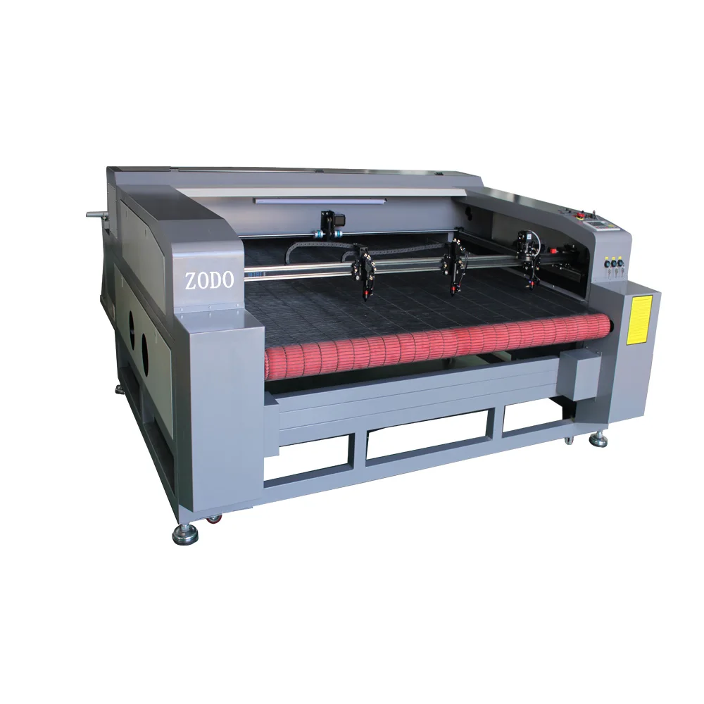 ZODO 1810 big size three laser haed 100w 130w 150w 180w  fabric Laser cutter  autofeed cloth cnc laser cutting machine