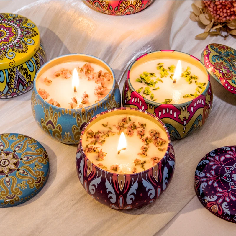 Unique Design Dried Flowers Tin Mini Shape English Pear& Freesia Gardenia Lavender Scents Scented Candle for Office Decor Origin