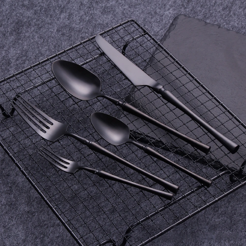 Luxury black fashionable wedding party stainless steel flatware set stainless steel kitchen cutlery