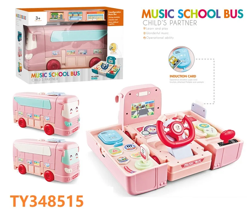 Multi-function Bus Car Toy  Simulation Steering Wheel Toy Deformation School Bus Educational Toy