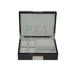 wholesale custom Cheap Wooden Box Black leather glasses case watch storage box display case with glass top
