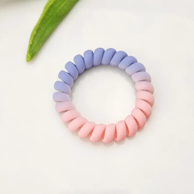 Professional Wholesale gradual change color Matte Telephone Wire Hair Band Spiral Pony Holder Elastic Coil Hair Ties
