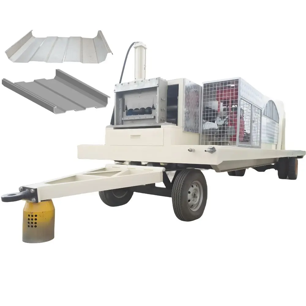 New Mexico Portable SSR KR18 KR24 Standing Seam Bemo Standing Roof Sheet Roll Forming Machine with Wheel Trailer