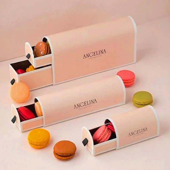 Custom Design Logo Printing Eco Food Macaron Package Cake Food Cookie Bread Pastry Donut Macaron Paper Packaging Drawer Boxes