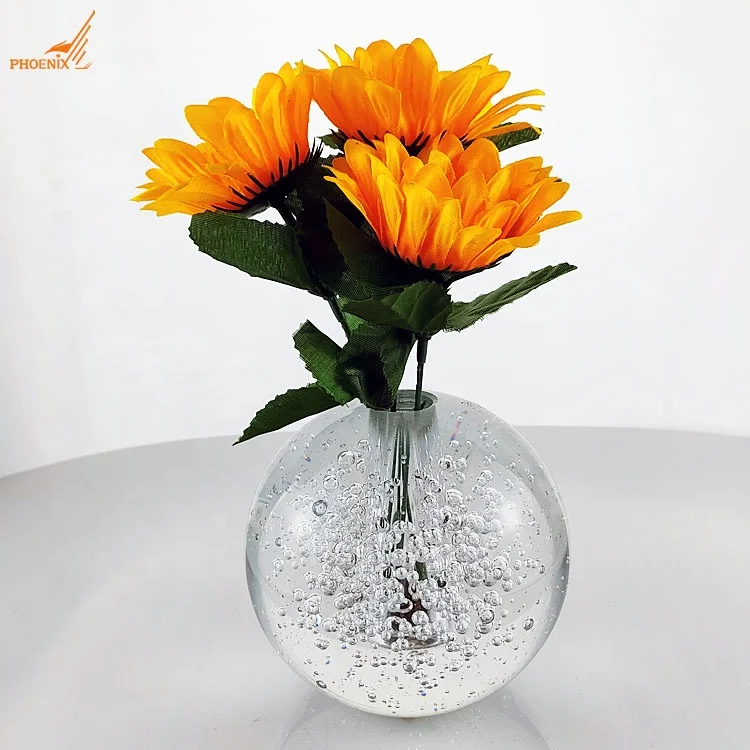 Pujiang Bubble Ball Shaped K9 Crystal Flower Vase For Home Wedding Hotel Desk Decoration Wholesale