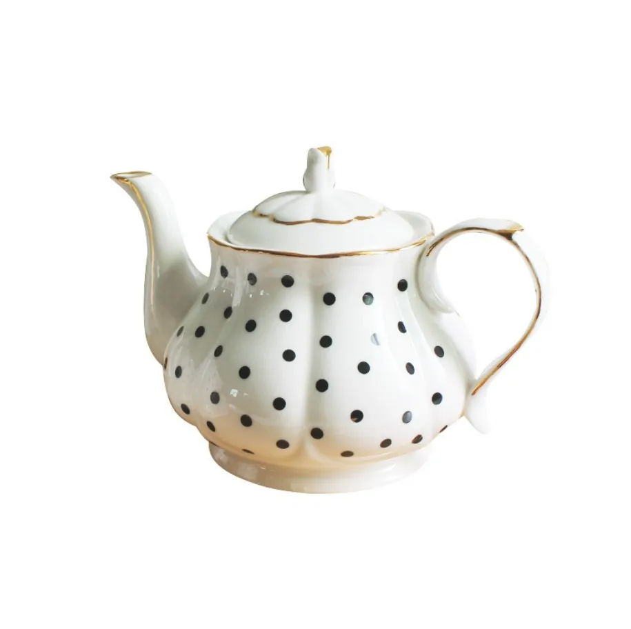 English Afternoon Tea Set Bone China polka dot Hand-painted Gold Ceramic Teapot Coffee Pot
