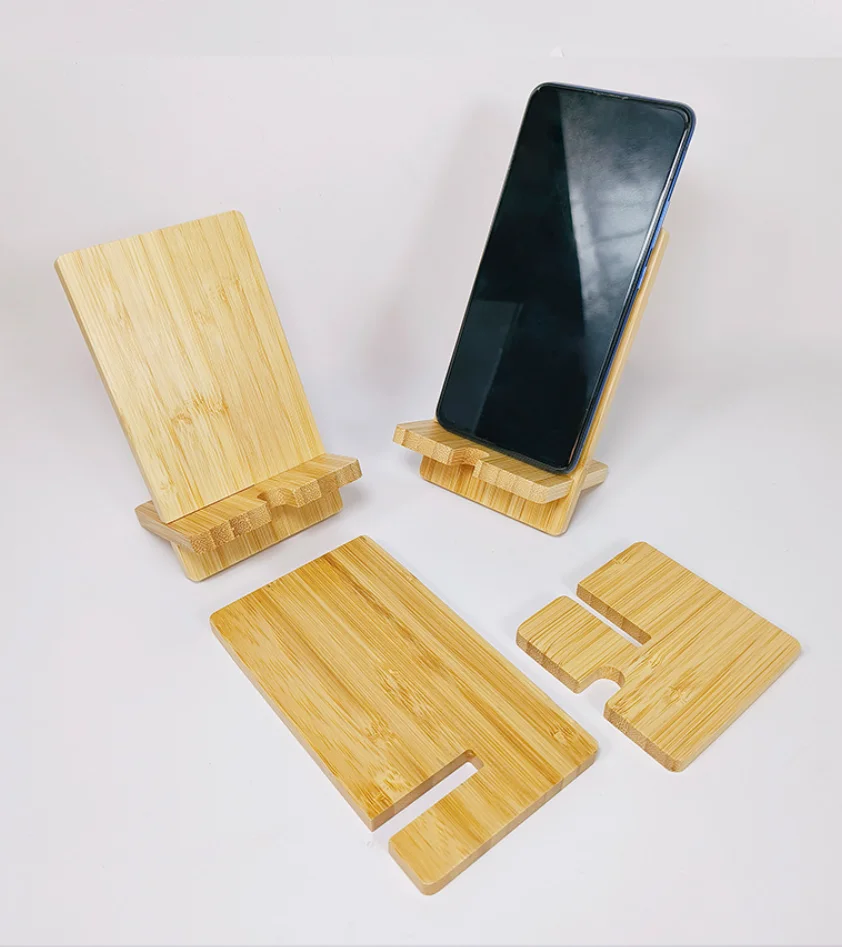 Custom Logo Natural Bamboo Wooden Desk Charging Mobile Cellphone Stand Table Bed Smart Phone Holder Phone Dock