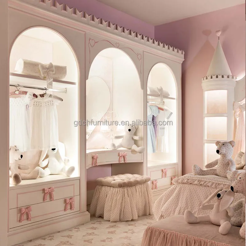 Hot Sale Lovely Children Bedroom Decor White Color Wooden Bed Storage Cabinet Castle bed Solid wood bed
