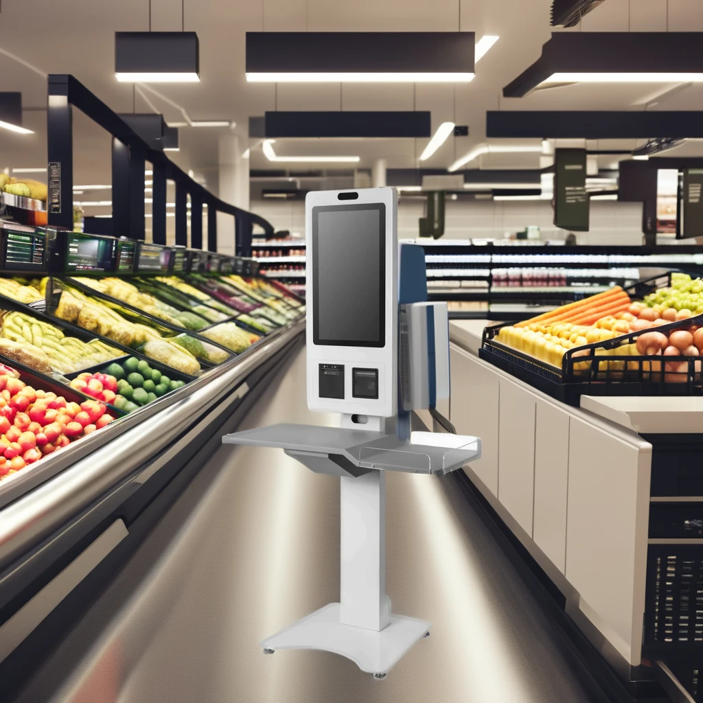 32-Inch High Visibility Touch Screen Kiosk with Functionality Including Camera Printer QR Scanner for POS Applications