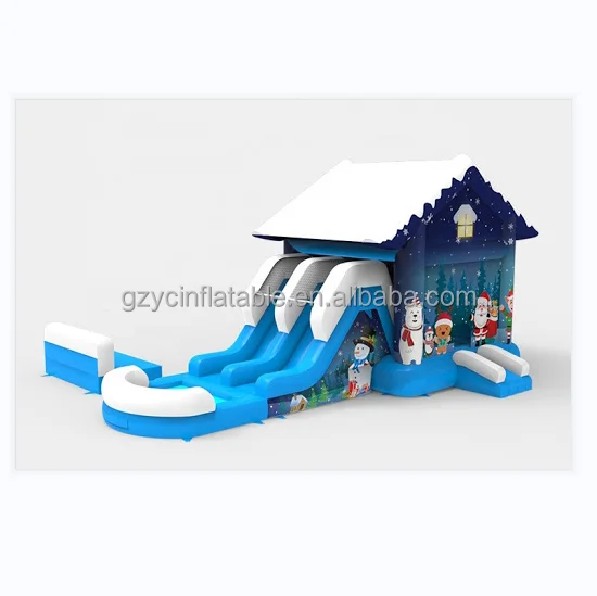 YC high quality dry and wet Christmas inflatable snow slide combo inflatable bounce