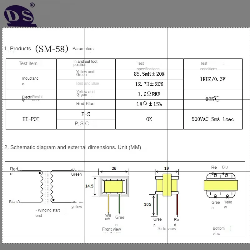 Permalloy audio transformer for SM-58  Dynamic Microphone transformer ratio 1:1