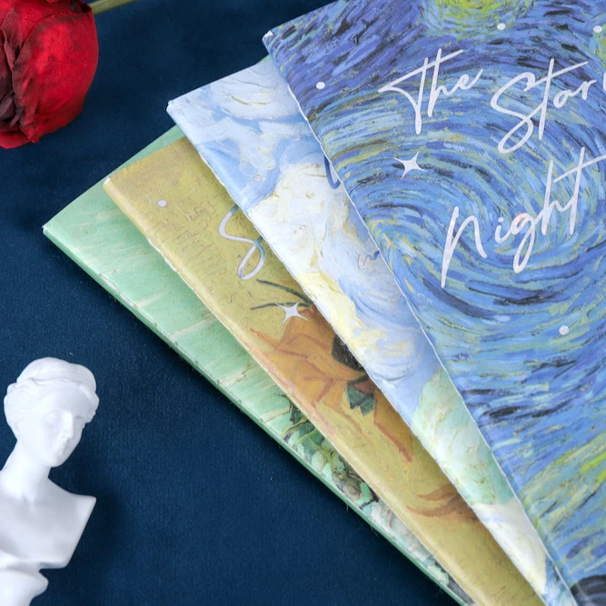 Joytop 2663 Wholesale Monet Van Gogh Painting B5 42 Sheets Hot Silver Sewing Binding Composition Notebook
