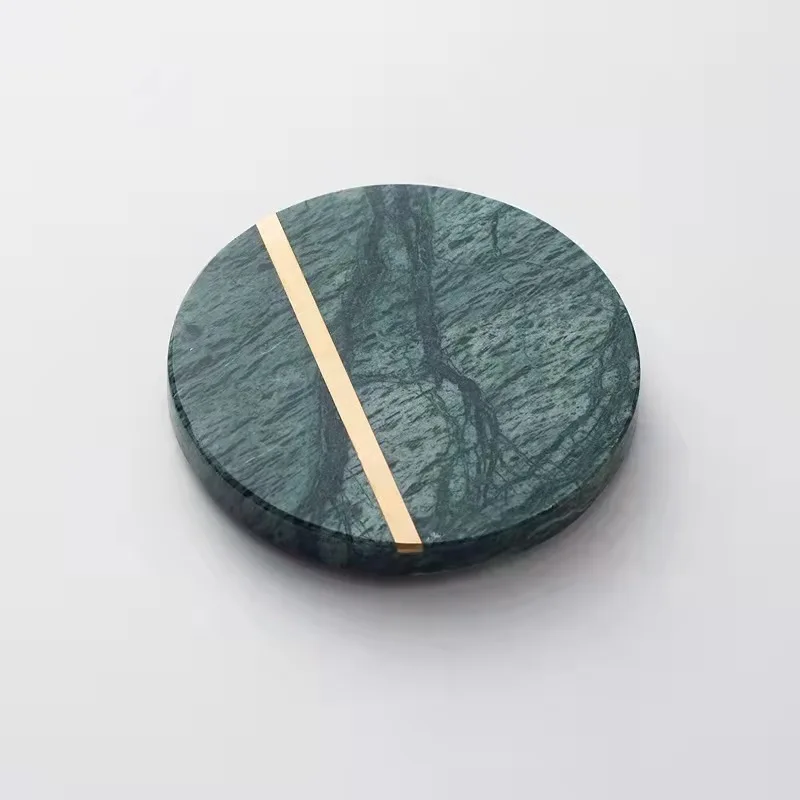Marble Brass Insert china marble cocktail smart coaster Toy Brass Lining Beer Coasters For Sale Agate Slice With Gold Edge