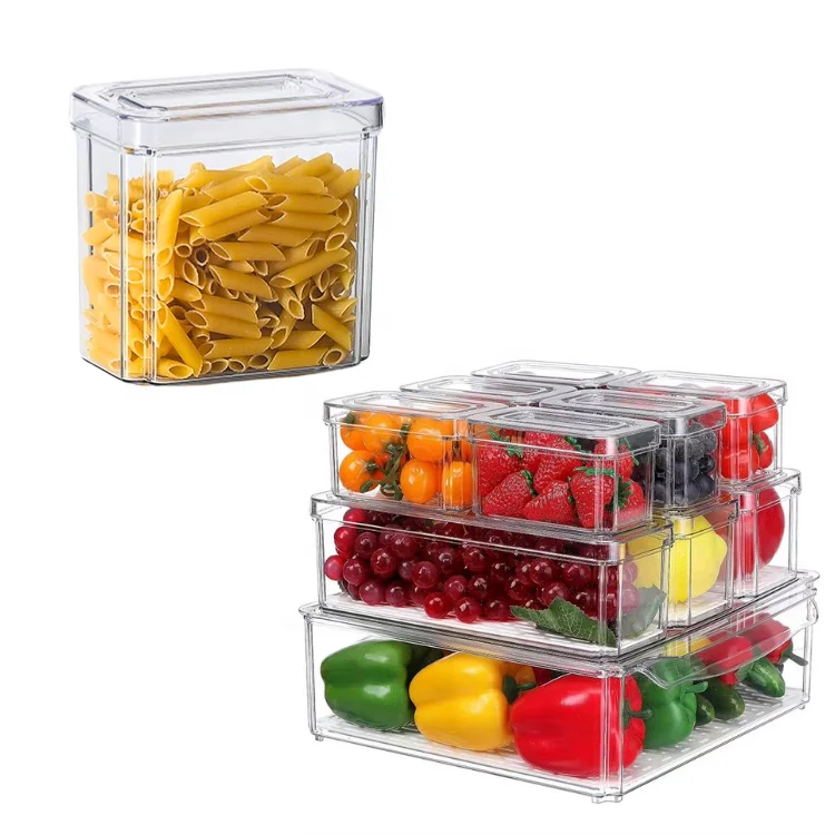 High Quality Kitchen Storage Clear Stackable Refrigerator Storage Organizer Bins for Vegetable Berry Cereals Grape Fruit
