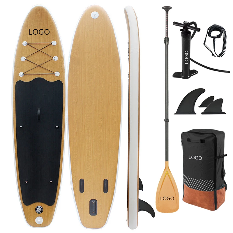 China manufacturer 30MOQ stand up isup paddle board 2021 New design wood grain inflatable stand up isup paddle board set kit