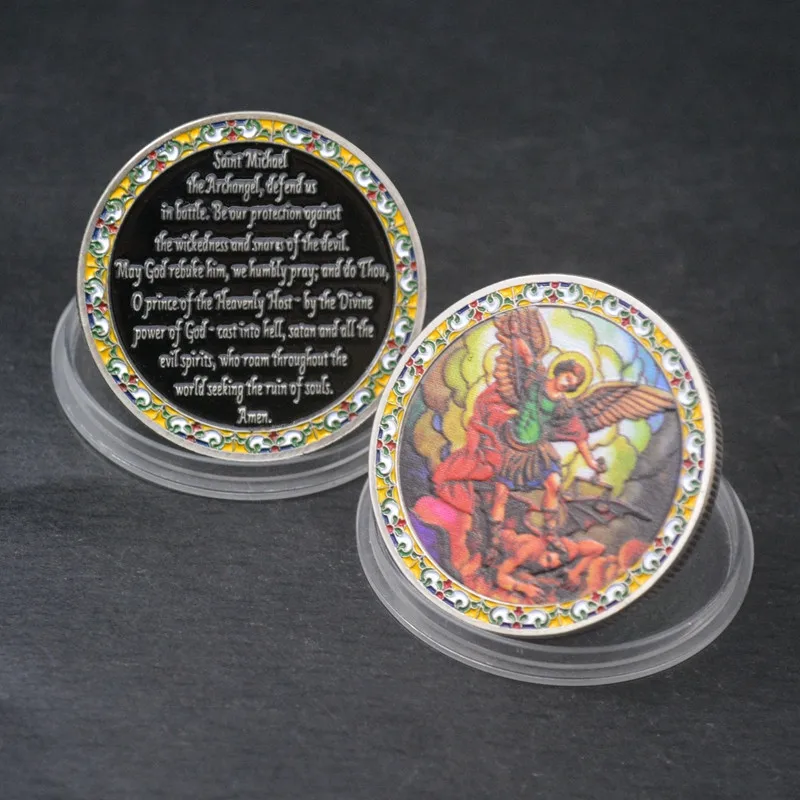 FULL  COLORFUL SAINT Michael the archangel coin Law Enforcement Challenge Coin