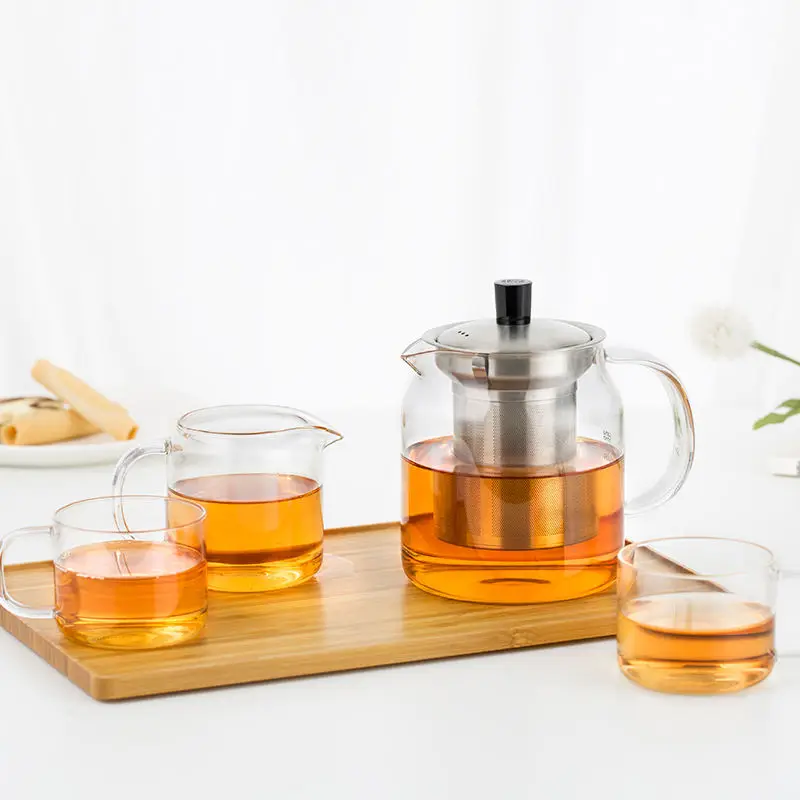 Best Selling 304 Stainless Steel Lid Borosilicate Glass Teapot Heat Resistant Handmade Glass Teapot With Stainless Steel Infuser