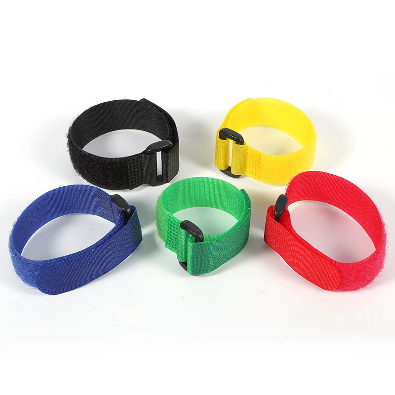 Custom Printed Logo Reusable Adjustable Releasable Nylon Hook And Loop Strap Cable Ties With Plastic Buckle