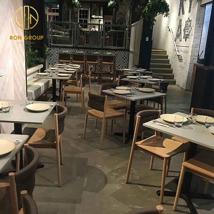 China custom coffee tea shop hospitality commercial cafe oak laminated wood square restaurant furniture table and chair set
