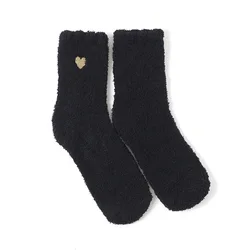 Wholesale Heart Embroidered Solid Warm Cozy Fluffy Sleeping Socks Women Soft Fleece Fuzzy Socks