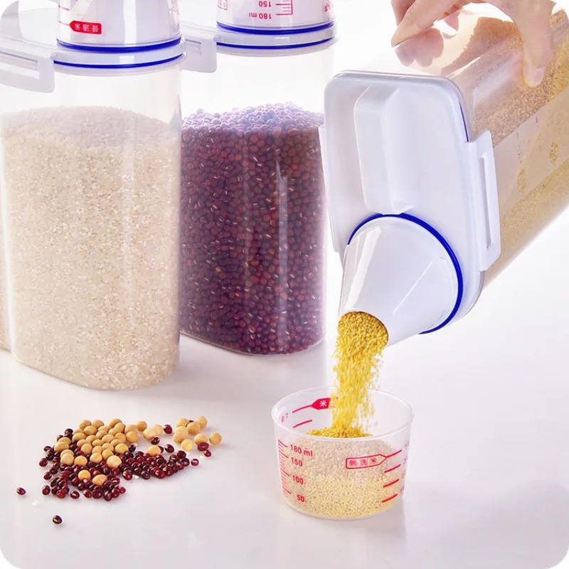2022  New Airtight Design With Measuring Cup Pour Spout 4 L Capacities of Rice Dispenser Bin Cereal Containers Grain Storage