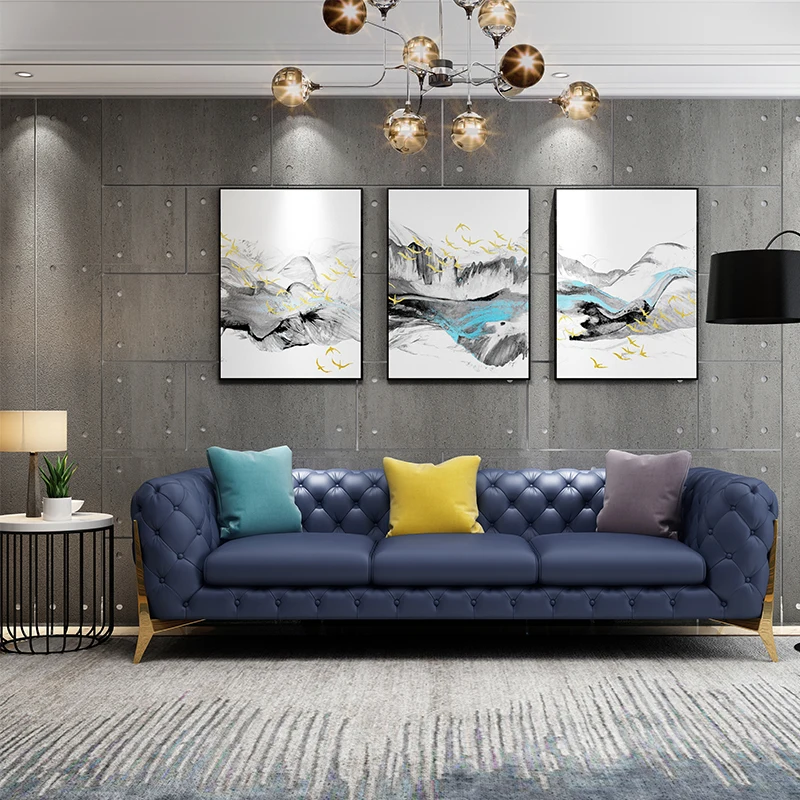 Chesterfield Design Royal Luxury Gold foot Living Room Leather Velvet Sofa set