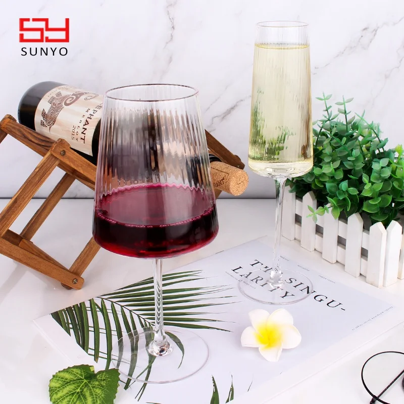 Handmade Crystal Clear Custom Stripe Design Modern Wine and Champagne Glass in Bulk