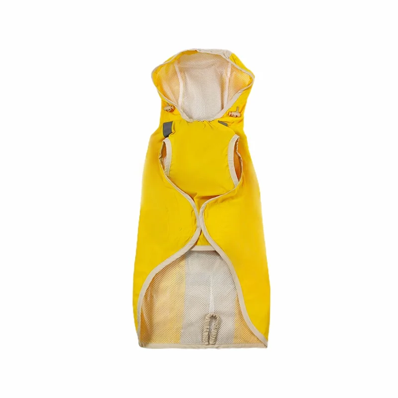 Wholesale dog clothes pet bright color hooded patchwork raincoat with high visibility reflective strips keep pet safe