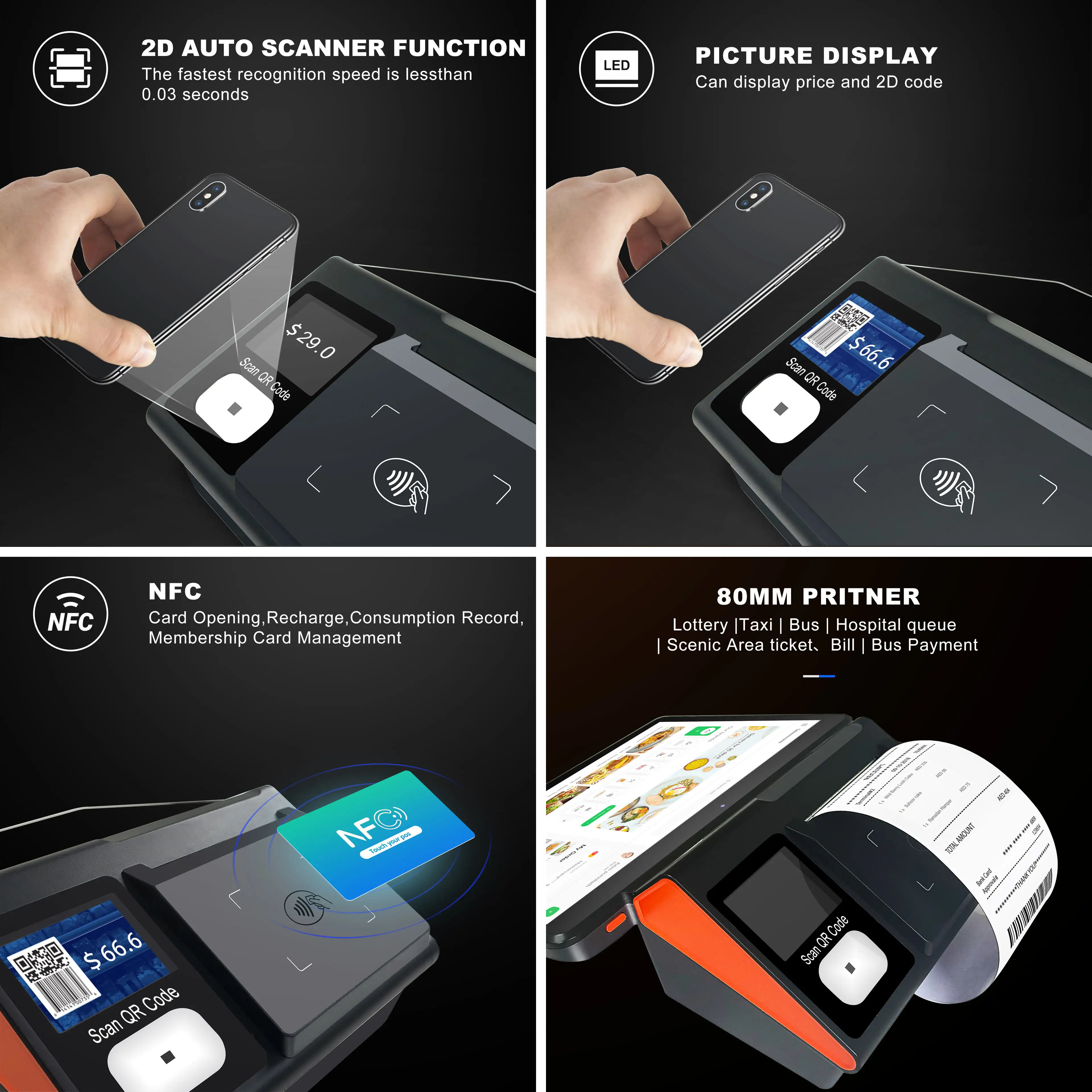 TOTALPOS Latest 11-inch Softpos Desktop Food Order Pos Touch Screen Pos Android 13 Printer Tablet Pos Machine