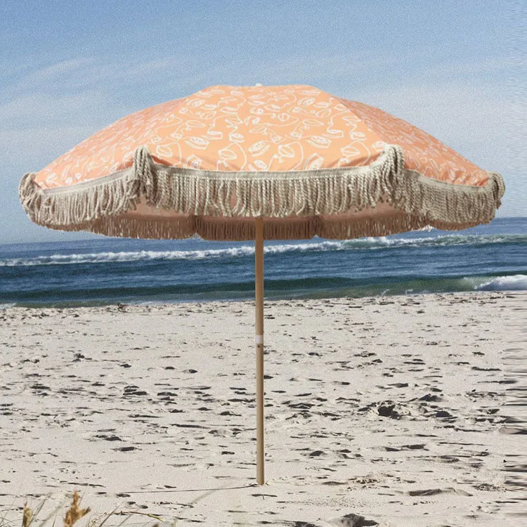 Австралийский Новый зеландийский портативный винтажный деревянный шест в стиле бохо, холщовые ветрозащитные зонты с бахромой, пляжные зонты с кисточками