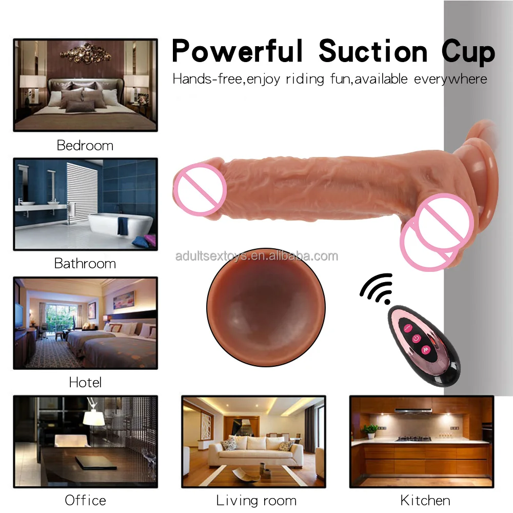 7.87' Heated Dildo Vibrator Telescopic Dildo Real Skin Feel Suction Cup Vibrating Thrusting Realistic Dildos
