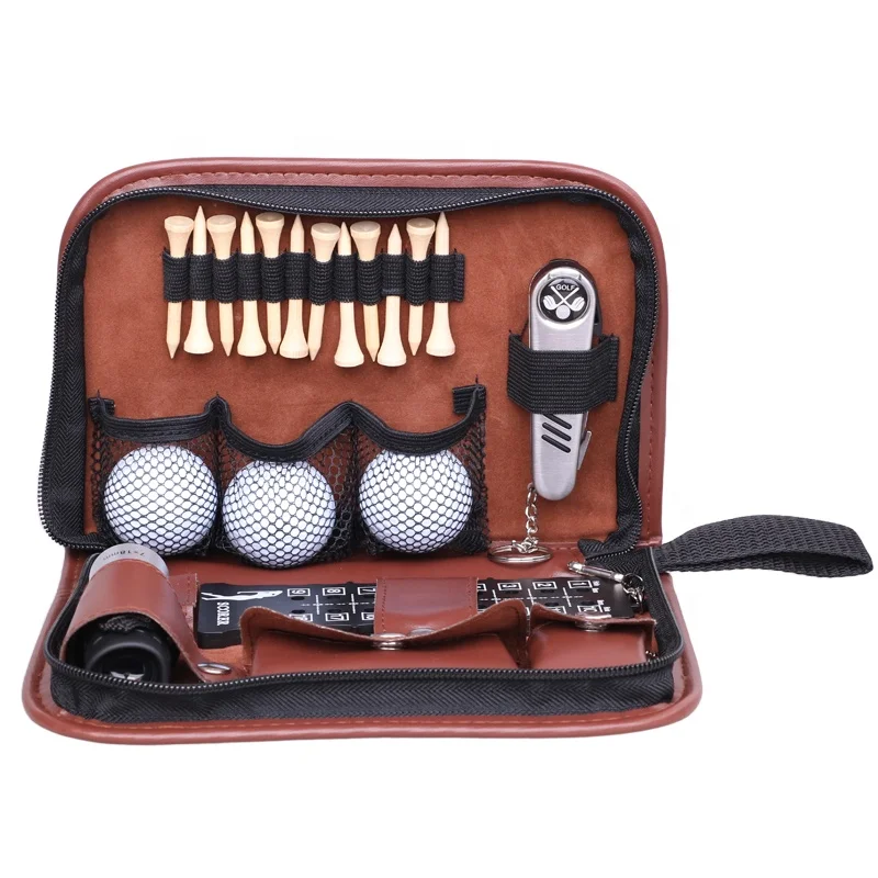 Wholesale Multifunctional Golf Accessories Tool Kit Portable Mini PU Leather Golf Accessory Bag Golf Gift Set For Men And Women