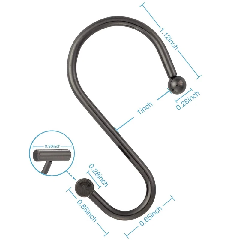 T-Bar Shower Curtain Hooks Rustproof Wholesale Bathroom Accessories Metal S Shape Shower Curtain Hooks Rings