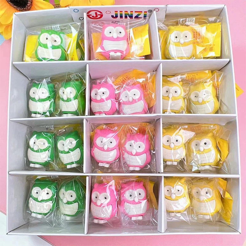 1 Piece Per Pack Cartoon Novelty 3D Owl Shape Hot Sale Custom Kawaii Fancy Erasers For Children