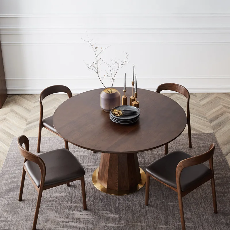 Walnut Solid Wood Round Table Dining Table Light Luxury Negotiation Coffee Table Balcony Small Apartment