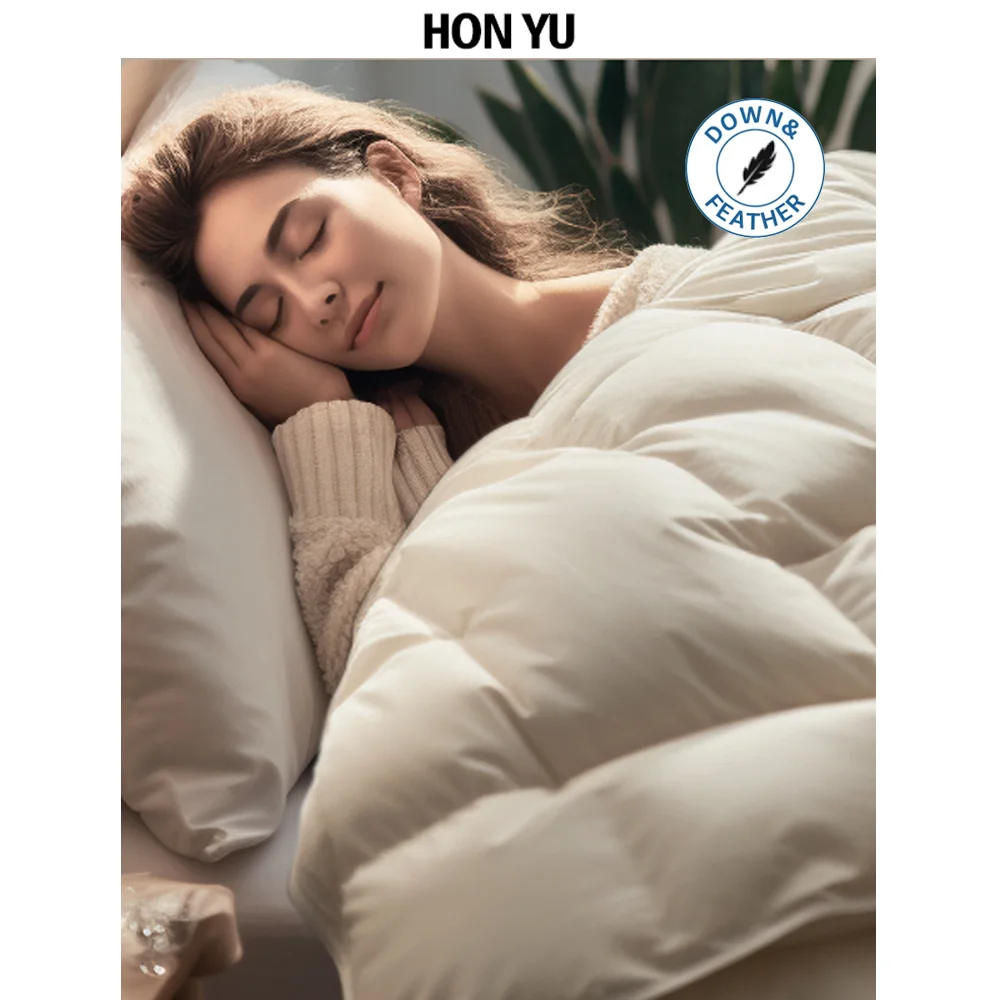 Goose Down Comforter Queen Size Fluffy Goose Feather Down Duvet with Organic Cotton Shell Luxury Down Comforter for All Seasons