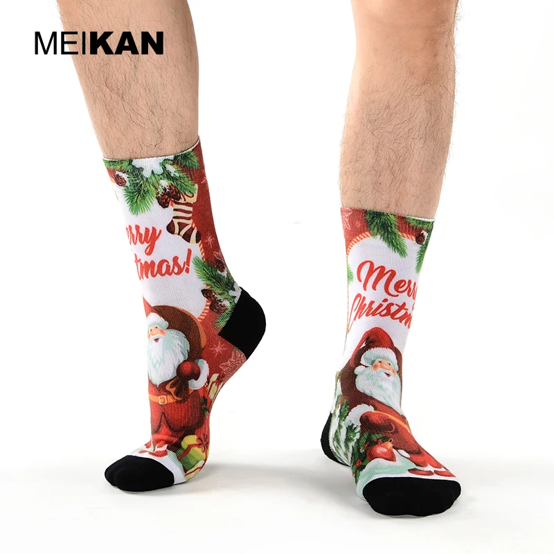 MEIKAN Christmas Series Fashion Pattern Men Socks Custom Coolmax Material Unisex Plain Knit Funny Print Crew Socks