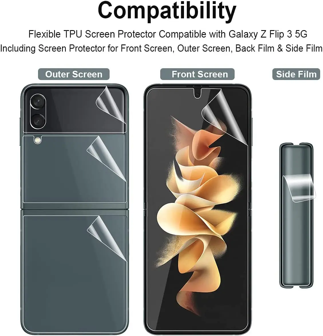 HD Bubble Free Anti Scratch Full Covered Flexible Film Back Cover TPU Soft Screen Protector for Samsung Galaxy Z Flip 3 5G