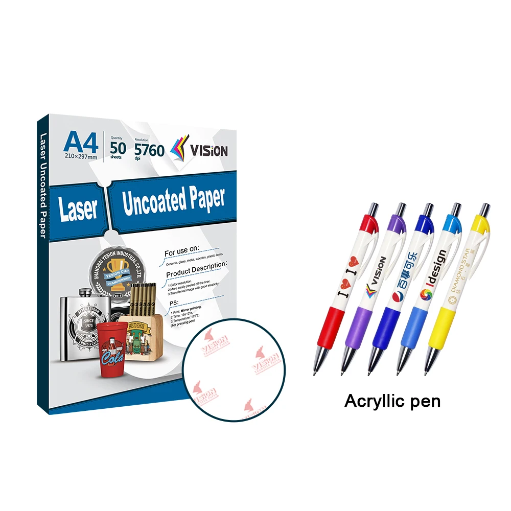 
A4/A3 laser uncoated heat transfer paper for stainless thermos cup acrylic sheet ceramic mugs glasses acrylic pen wallets 