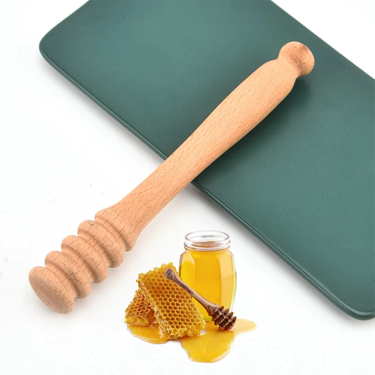 Bambus custom engraved mini diy fancy burl empty bee hexagon wood honey stick spoon with dipper sticks and lid