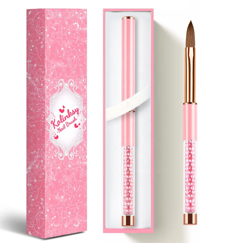 Hot Manicure Tools A+ Grade 100% Kolinsky Germany Acrylic Nail Brush Pink Pearl Metal With Lid Size 2-18 CRIMPED Nail Art Pen